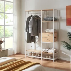 Portant à vêtements Larem 180 x 120 x 40 cm blanc effet chêne en.casa
