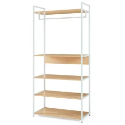 Portant à vêtements Larem avec 4 étagères 180 x 84 x 40 cm blanc effet chêne en.casa