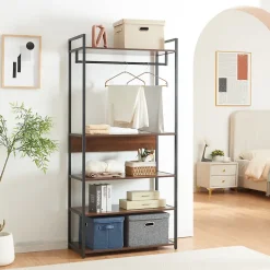 Portant à vêtements Larem avec 4 étagères 180 x 84 x 40 cm noir effet noyer en.casa