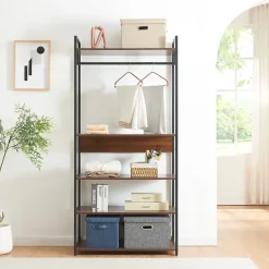 Portant à vêtements Larem avec 4 étagères 180 x 84 x 40 cm noir effet noyer en.casa