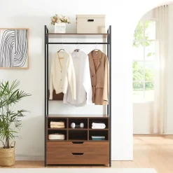 Portant à vêtements Larem avec 6 compartiments 180 x 84 x 40 cm noir effet noyer en.casa