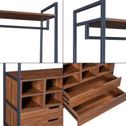 Portant à vêtements Larem avec 6 compartiments 180 x 84 x 40 cm noir effet noyer en.casa