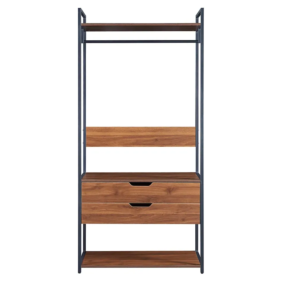 Portant à vêtements Larem avec 2 tiroirs 180 x 84 x 40 cm noir effet noyer en.casa