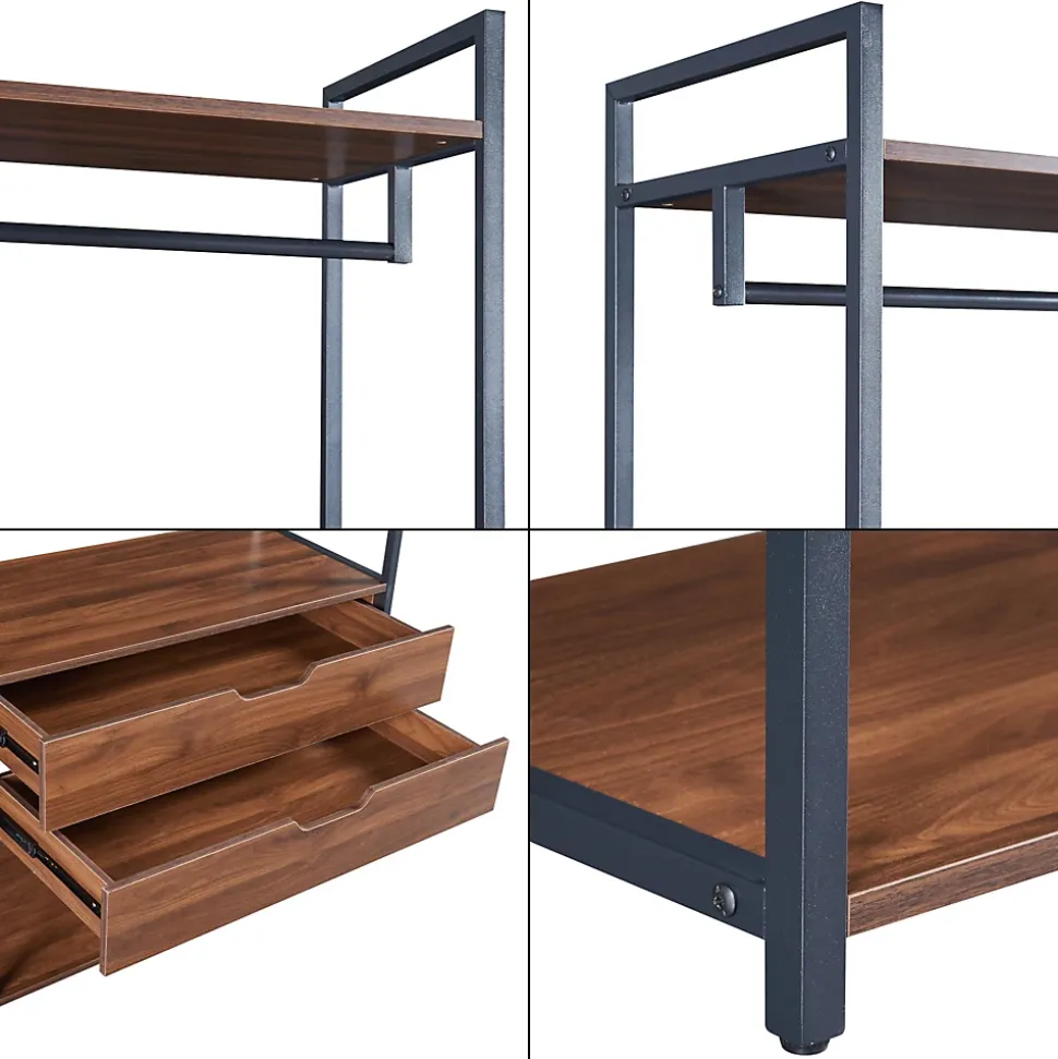 Portant à vêtements Larem avec 2 tiroirs 180 x 84 x 40 cm noir effet noyer en.casa