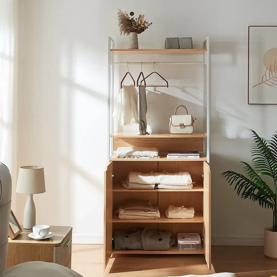 Portant à vêtements Larem avec armoire 180 x 84 x 40 cm blanc effet chêne en.casa