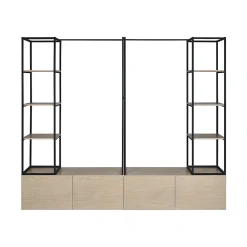 Portant à vêtements modulable en bois et métal noir 6 étagères 1 penderie 4 tiroirs Homesight Kleid l. 240 cm