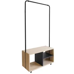 Portant à vêtements métal noir bois avec roulettes 72 x 31 x 153 cm