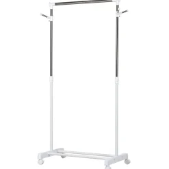Portant à vêtements sur roulettes - hauteur réglable - 2 patères doubles - acier inox PP blanc