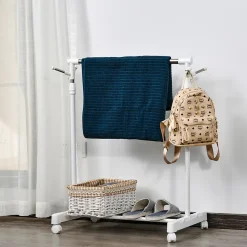 Portant à vêtements sur roulettes - hauteur réglable - 2 patères doubles - acier inox PP blanc