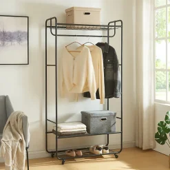 Portant à vêtements Vestvaagoey acier 176 x 90 x 40 cm noir en.casa