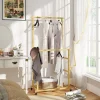 Portant bois bambou naturel verni - penderie mobile double barre et étagère - 80 x 40 x 160 cm