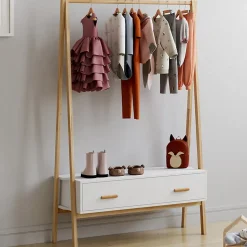 Portant enfant tipi LEON 130 cm avec 1 porte blanc et bois