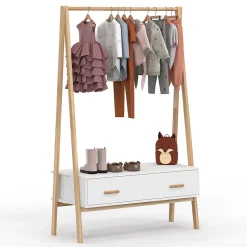 Portant enfant tipi LEON 130 cm avec 1 porte blanc et bois