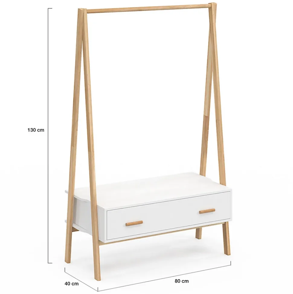 Portant enfant tipi LEON 130 cm avec 1 porte blanc et bois