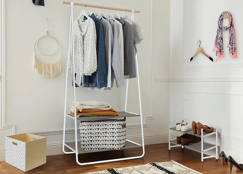 Portant simple avec 2 étagères Trendy H. 171 cm x L. 55 cm blanc et taupe