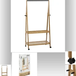 Portant simple en bambou avec 2 étagères L. 80 x H. 163 cm