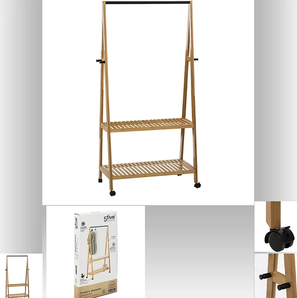 Portant simple en bambou avec 2 étagères L. 80 x H. 163 cm