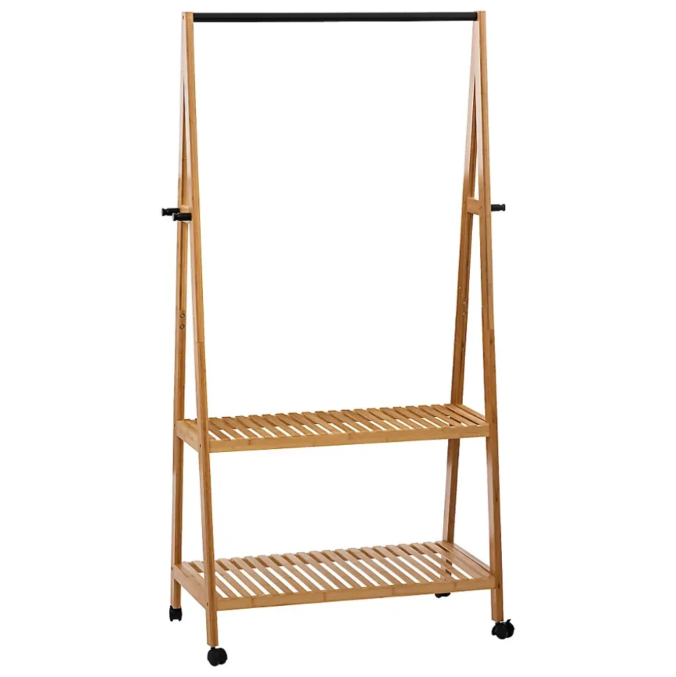 Portant simple en bambou avec 2 étagères L. 80 x H. 163 cm