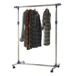 Portant sur roulettes - portant à vêtements réglable en hauteur et longueur - dim. 86/160L x 45l x 95/170H cm - acier inox.