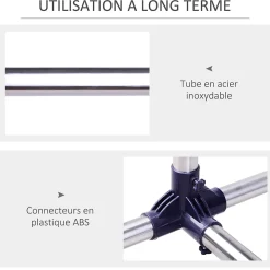 Portant sur roulettes - portant à vêtements réglable en hauteur et longueur - dim. 86/160L x 45l x 95/170H cm - acier inox.