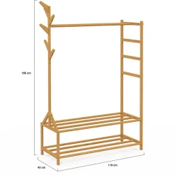 Portant vêtements bambou RITA avec porte-manteaux et étagères