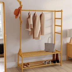 Portant vêtements bambou RITA avec porte-manteaux et étagères
