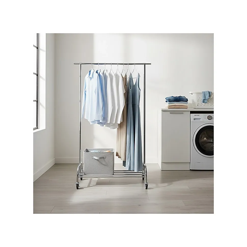 Portant vêtements roulettes métal gris argenté 108-168 x 53 x 181 cm