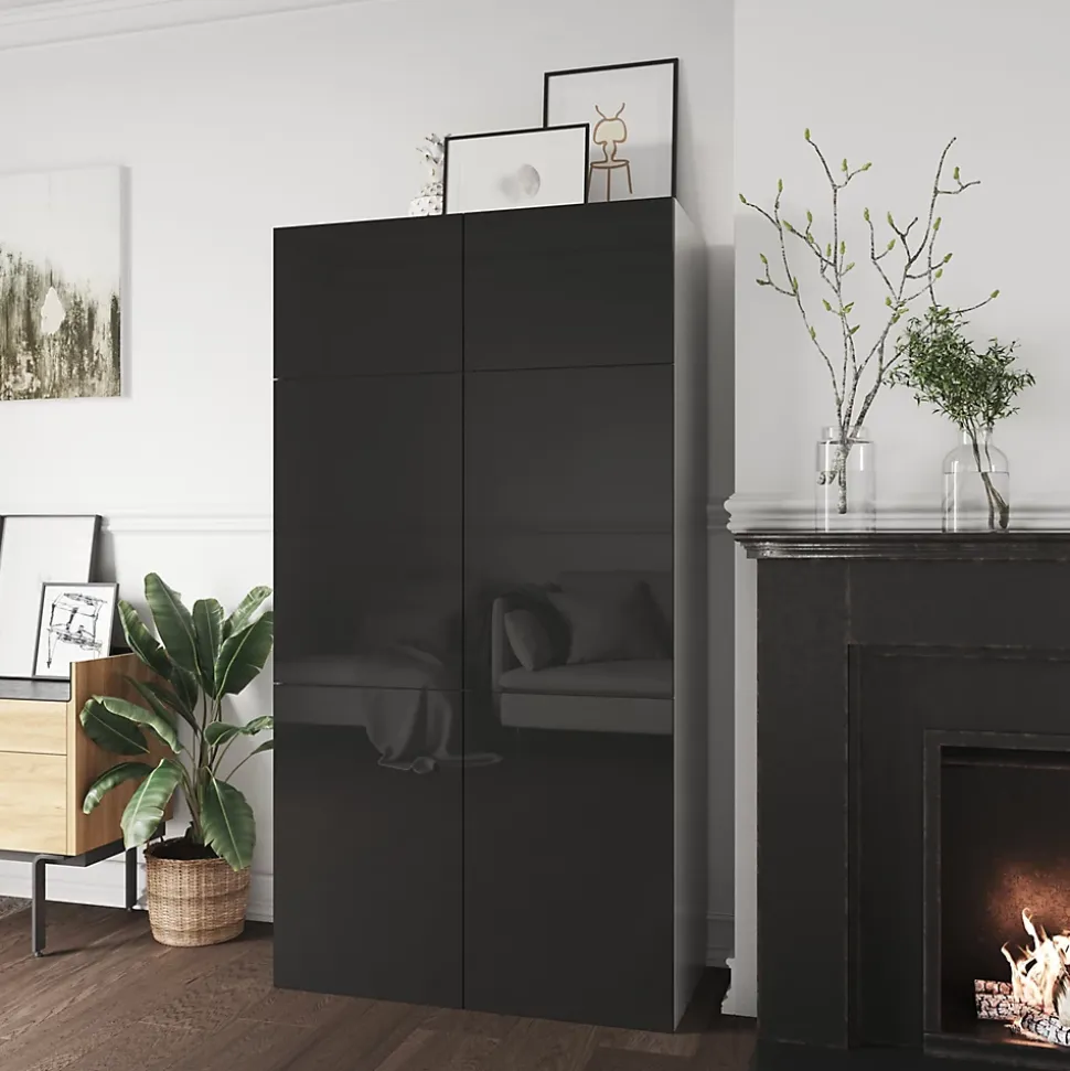 Porte battante anthracite brillant GoodHome Atomia H 74,7 x L. 49,7 cm