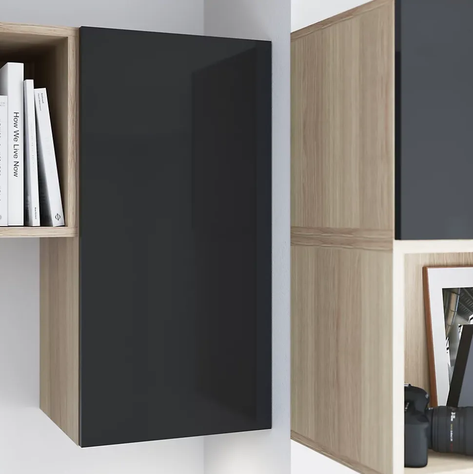 Porte battante anthracite brillant GoodHome Atomia H 74,7 x L. 37,2 cm
