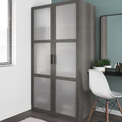 Porte battante verre opaque effet chêne grisé GoodHome Atomia H. 224,7 x L. 49,7 cm