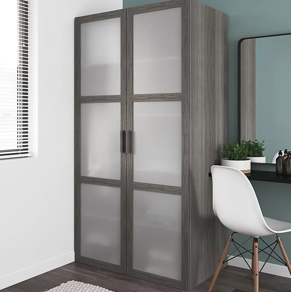 Porte battante verre opaque effet chêne grisé GoodHome Atomia H. 224,7 x L. 49,7 cm