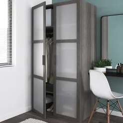 Porte battante verre opaque effet chêne grisé GoodHome Atomia H. 224,7 x L. 49,7 cm