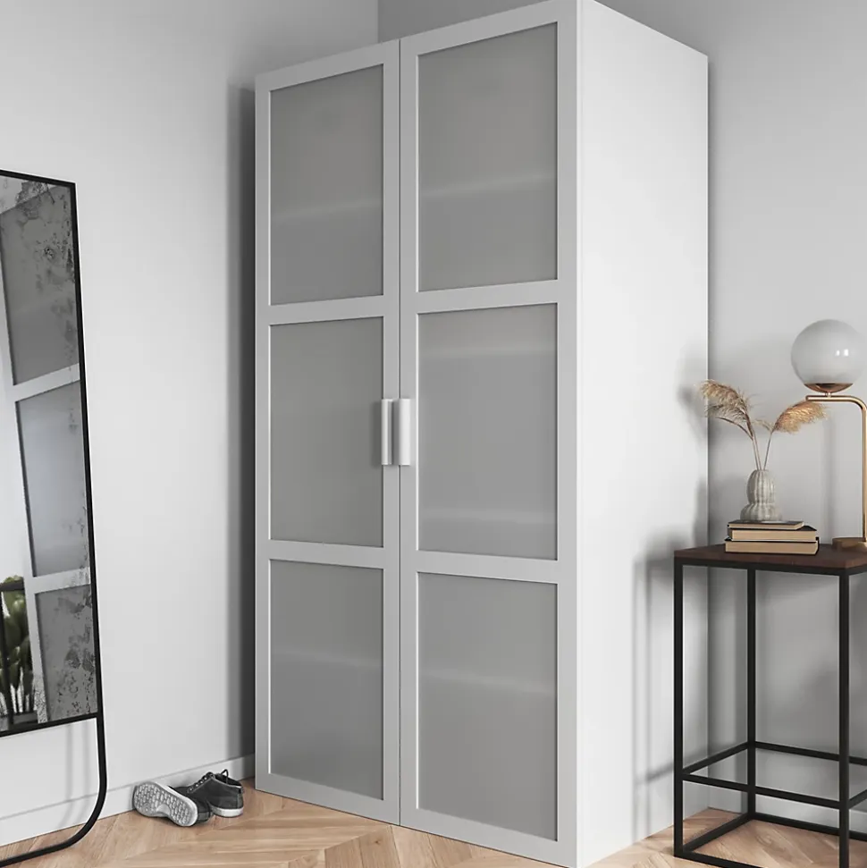 Porte battante verre opaque blanche GoodHome Atomia H. 224,7 x 49,7 cm