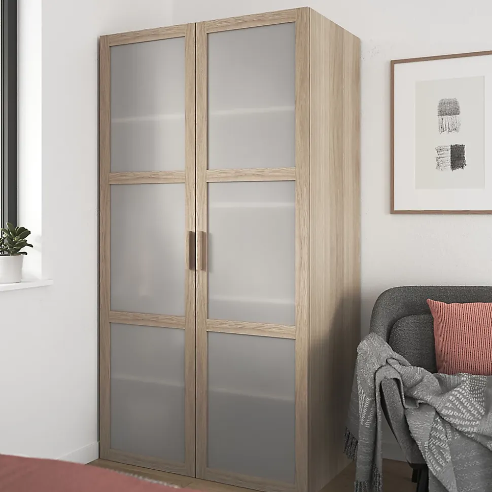 Porte battante verre opaque effet chêne GoodHome Atomia H. 224,7 x L. 49,7 cm