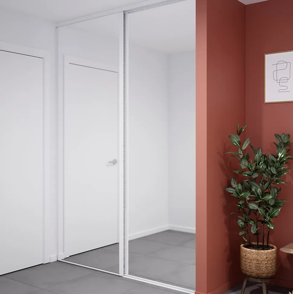 Porte de placard coulissante miroir profil blanc GoodHome Arius H. 248,5 x L. 92.2 cm + amortisseurs