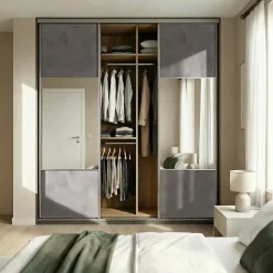 Porte de placard coulissante avec miroir gris antique profil gris GoodHome Arius H. 248,5 x L. 77.2 cm + amortisseurs