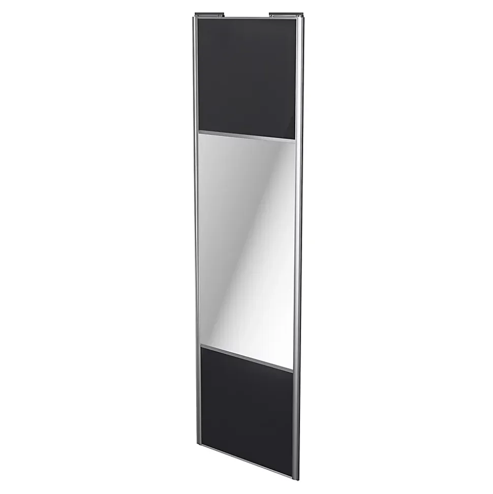 Porte de placard coulissante avec miroir noir profil gris GoodHome Arius H. 248,5 x L. 77.2 cm + amortisseurs