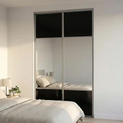 Porte de placard coulissante avec miroir noir profil gris GoodHome Arius H. 248,5 x L. 77.2 cm + amortisseurs