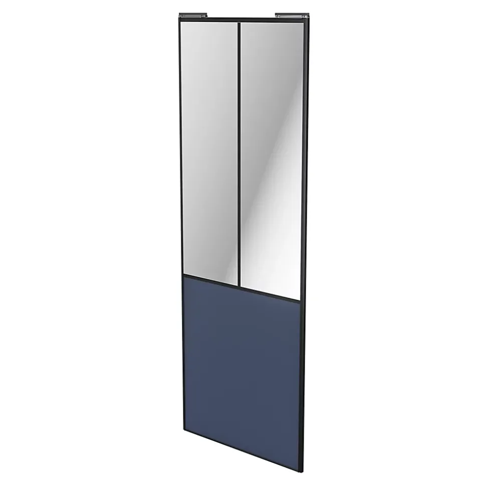 Porte de placard coulissante atelier bleu profil noir GoodHome Arius H. 248,5 x L. 91.2 cm + amortisseurs