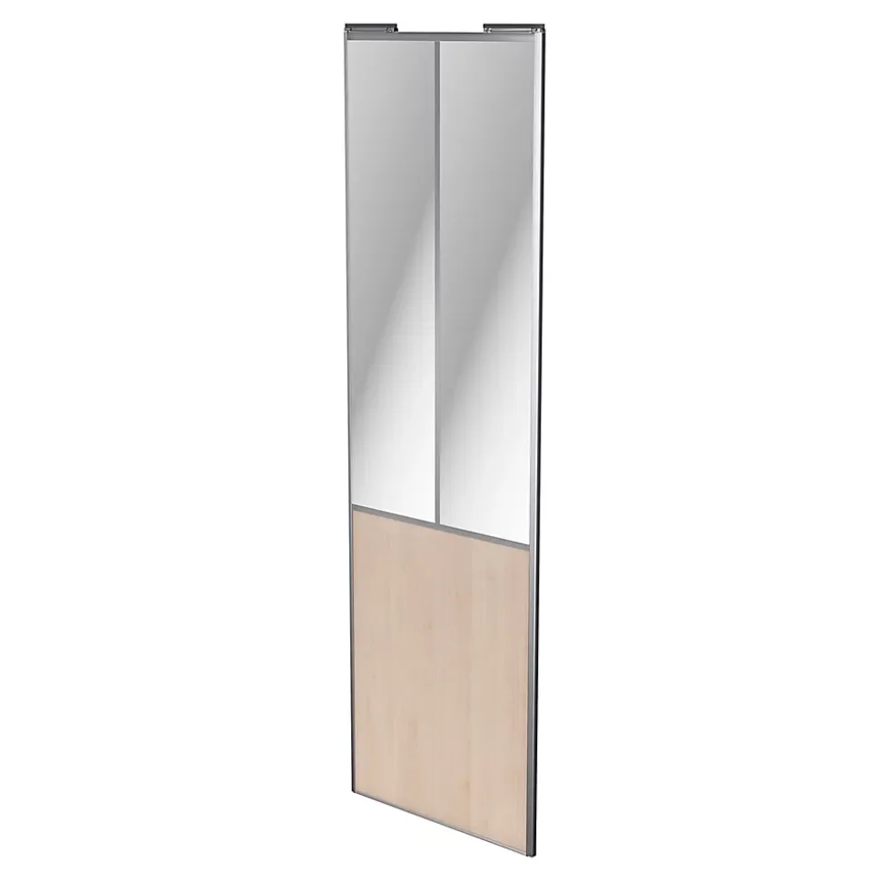 Porte de placard coulissante atelier effet chêne clair profil gris GoodHome Arius H. 248,5 x L. 76.2 cm + amortisseurs