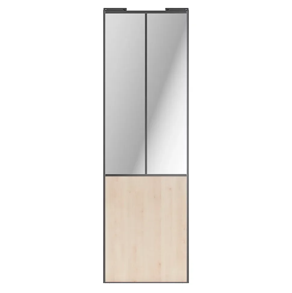 Porte de placard coulissante atelier effet chêne clair profil gris GoodHome Arius H. 248,5 x L. 76.2 cm + amortisseurs