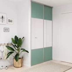 Porte de placard coulissante avec miroir vert de gris profil gris GoodHome Arius H. 248,5 x L. 92.2 cm + amortisseurs