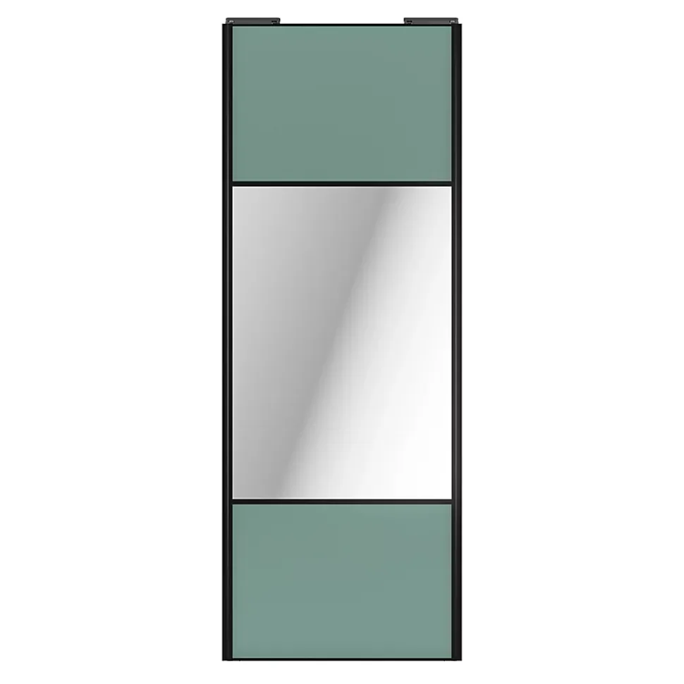 Porte de placard coulissante avec miroir vert de gris profil noir GoodHome Arius H. 248,5 x L. 92.2 cm + amortisseurs