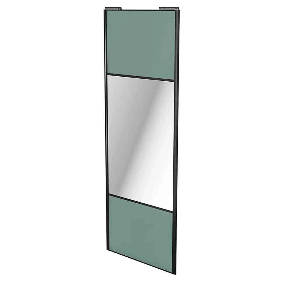 Porte de placard coulissante avec miroir vert de gris profil noir GoodHome Arius H. 248,5 x L. 92.2 cm + amortisseurs