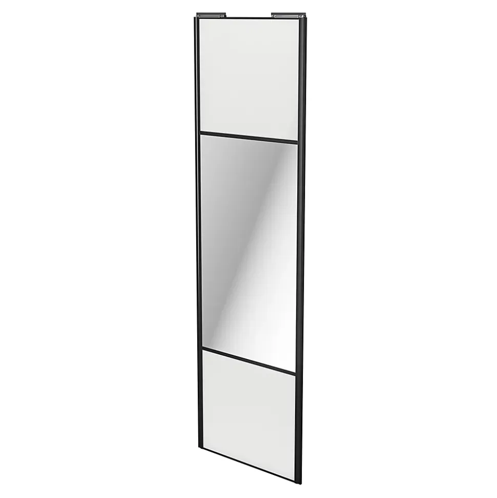 Porte de placard coulissante avec miroir blanc brillant profil noir GoodHome Arius H. 248,5 x L. 77.2 cm + amortisseurs