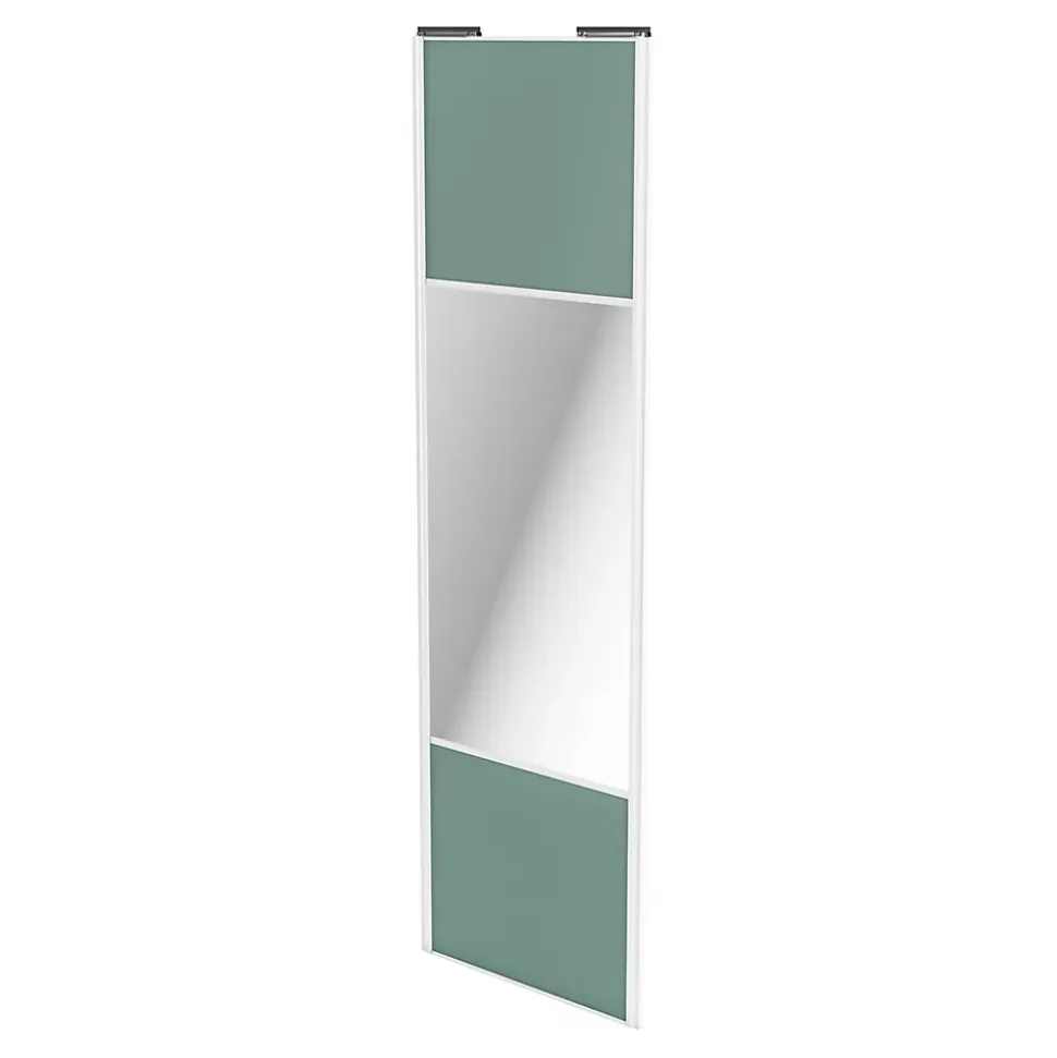 Porte de placard coulissante avec miroir vert de gris profil blanc GoodHome Arius H. 248,5 x L. 77.2 cm + amortisseurs