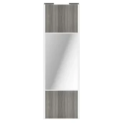 Porte de placard coulissante avec miroir effet chêne grisé profil blanc GoodHome Arius H. 248,5 x L. 77.2 cm + amortisseurs