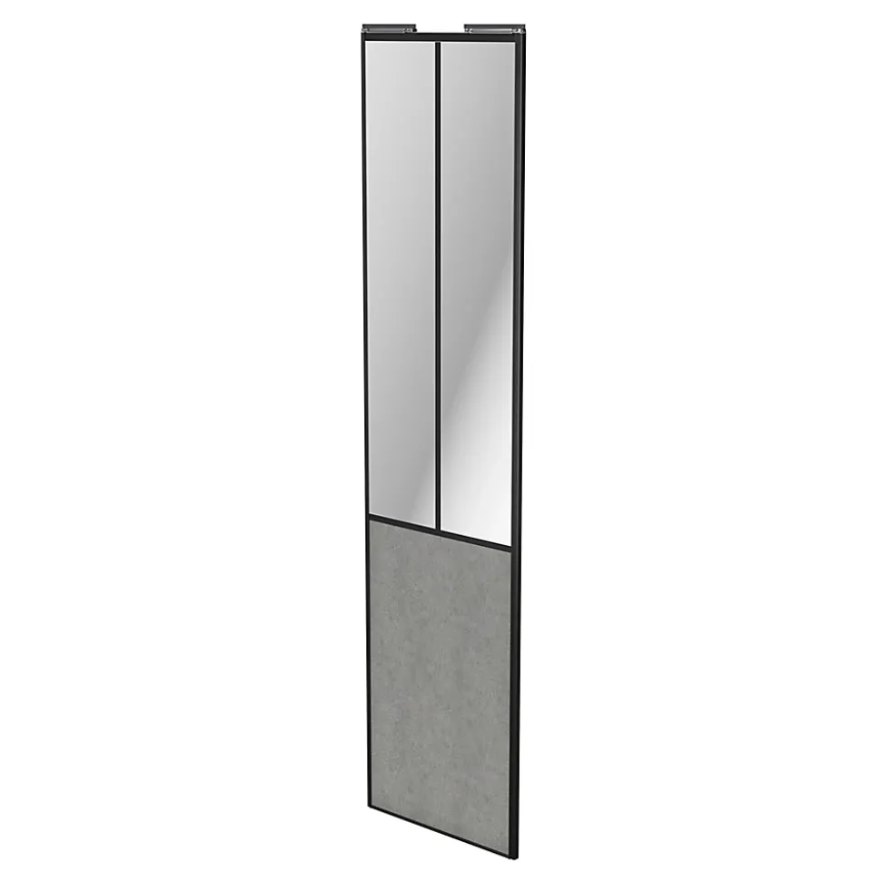 Porte de placard coulissante atelier béton profil noir GoodHome Arius H. 248,5 x L. 61.2 cm + amortisseurs