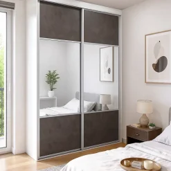 Porte de placard coulissante avec miroir gris antique profil blanc GoodHome Arius H. 248,5 x L. 92.2 cm + amortisseurs