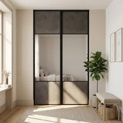 Porte de placard coulissante avec miroir gris antique profil noir GoodHome Arius H. 248,5 x L. 77.2 cm + amortisseurs